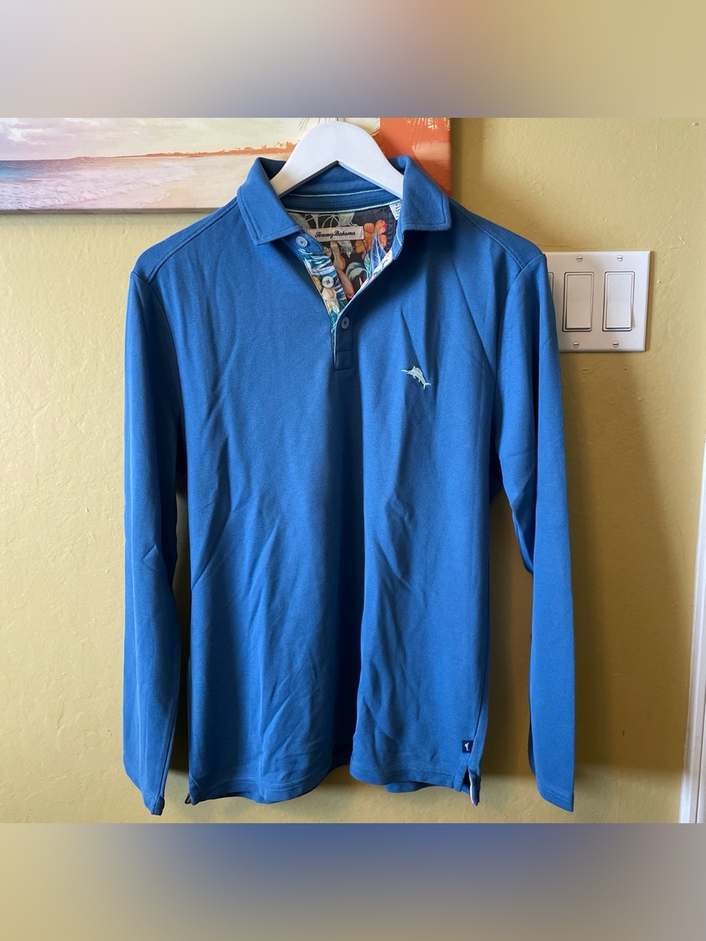 Tommy Bahama Men’s Floral Blue Long-Sleeve Polo Sweater Size Small